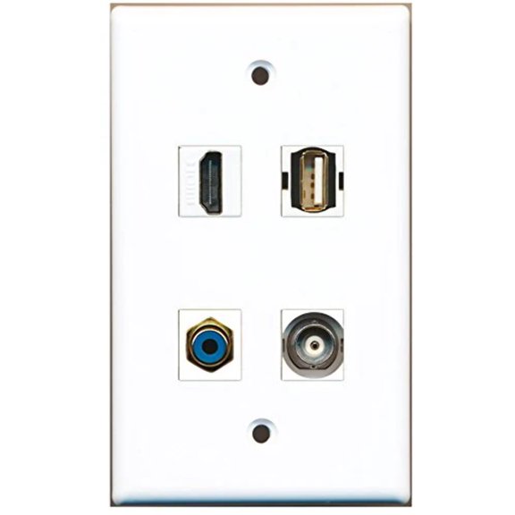 RiteAV - 1 Port HDMI 1 Port RCA Blue 1 Port USB A-A 1 Port BNC Wall Plate