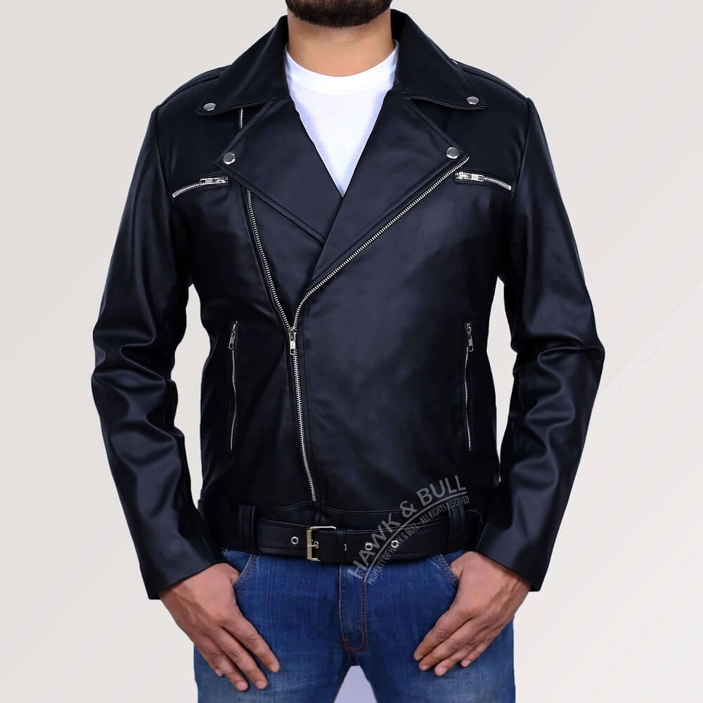 Black leather motorbike jacket best sale