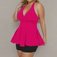 thumbnail image 4 of Savings UTSJKR Tankini Swimsuits for Women Plus Size Tummy Control Bathing Suits Front Knot Halter Neck Swimdress with Boyshorts Swimwear Hot Pink XL, 4 of 7