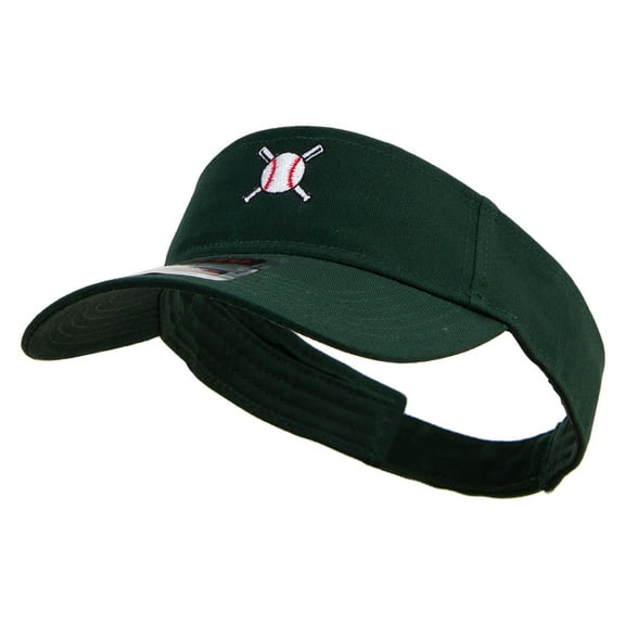 Baseball with Crossing Bats Logo Embroidered Cotton Twill Sun Visor - Dk Green OSFM