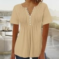 thumbnail image 4 of WREESH Women's V-Neck Button Short Sleeve Henley Top Solid Color Loose Fit Casual Blouse Khaki, 4 of 4