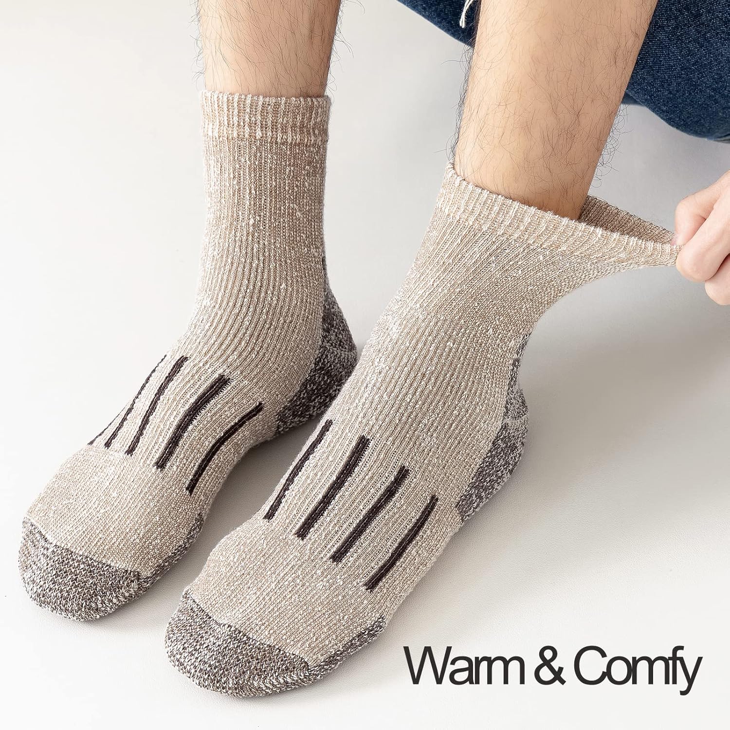 Merino Wool Ankle Hiking Socks Men Outdoor Women Thermal Warm Cushioned Quarter Sock (3 Pairs)