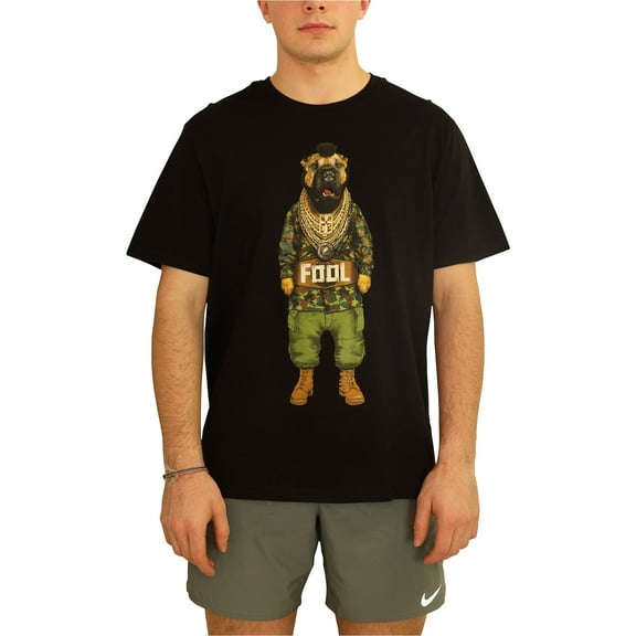 Elevenparis Mens Fool Dog Graphic T-Shirt, Black, Large