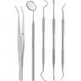 thumbnail image 3 of 5pcs Dental Hygiene Kit Mouth Mirror: Mirror, Mouth Tweezers, Flosser, Tartar Brush and Double Point Bur - for Professional Use Silver, 3 of 5