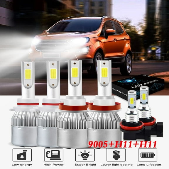 For Ford Ecosport 2018-2020 Headlights 9005 LED High Beam H11 Low Beam and H11 Fog light Bulbs,6pcs