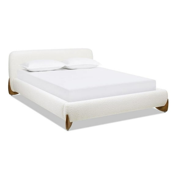 Pemberly Row Puffy Modern Platform Queen Bed Ivory White Boucle