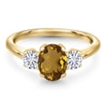 thumbnail image 3 of Gem Stone King 10K Yellow Gold Whiskey Quartz and White Moissanite Engagement Ring for Women | 1.46 Cttw | Oval 8X6MM | Gemstone Birthstone | Size 6, 3 of 7
