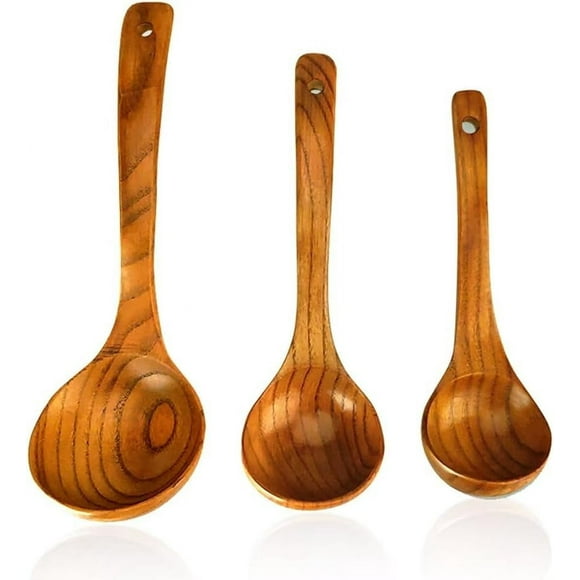 baomifa-3 Pack Wooden Ladles for Serving Spoon Soup Ladle Wood Spoons for Cooking Ladel Large Bamboo Kitchen Tools Ladles Big Spaghetti Spoon Laddle Non Toxic Soup Spoons Teak deep Ladle