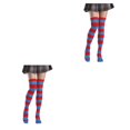 thumbnail image 2 of Qarigey Paquete de 2 calcetines a rayas de talla grande hasta el muslo, elasticidad, transpirabilidad, moda única, calcetines sin manguera, rojo azul a rayas 2piezas, 2 of 6