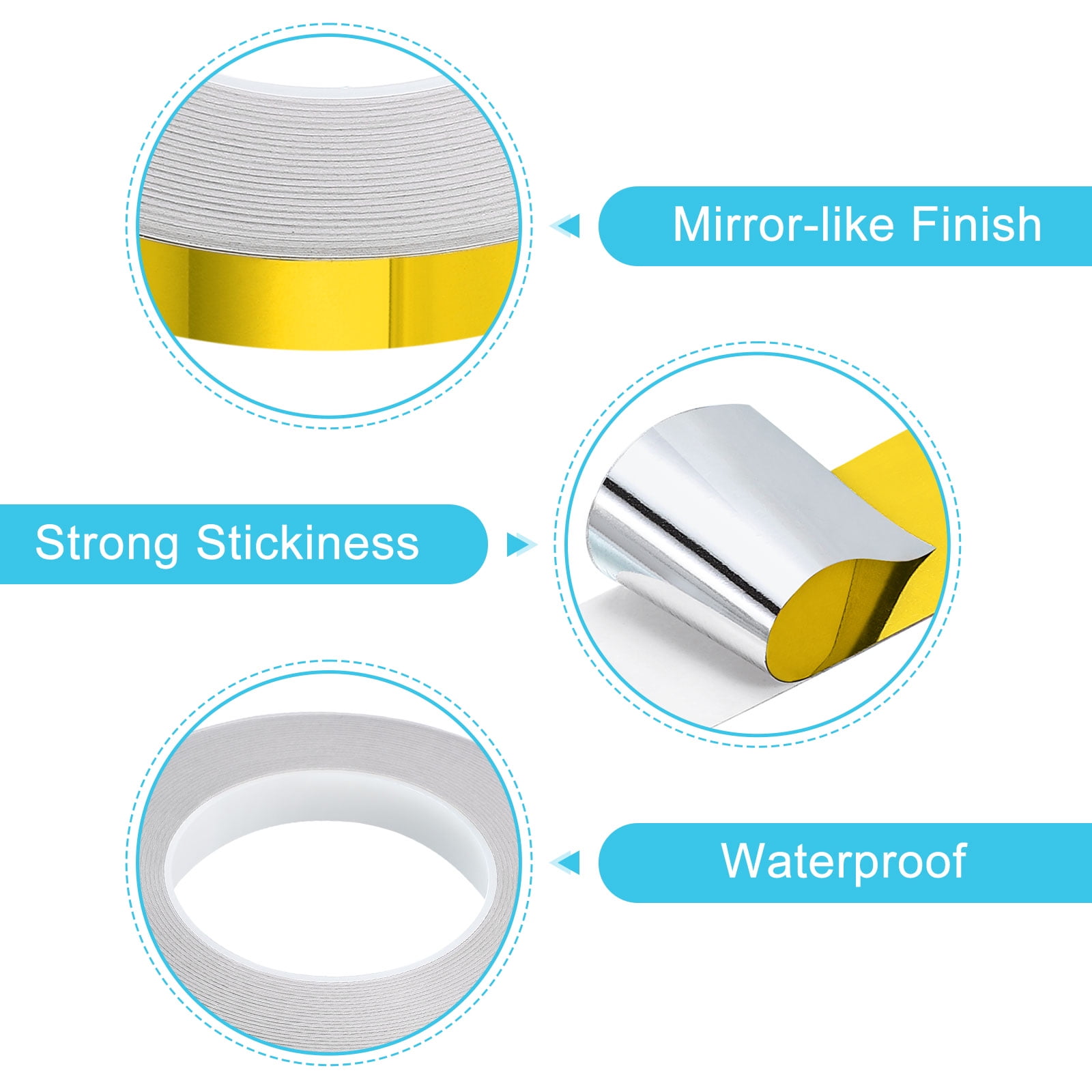 Uxcell Metallic Tape, 0.59 in x 164 ft Self Adhesive Metalized Polyester Film Tape Waterproof Shiny Washi Tape for Walls Graphic Arts Gifts Wrapping Crafts Decoration, Gloss Gold, 2 Pcs
