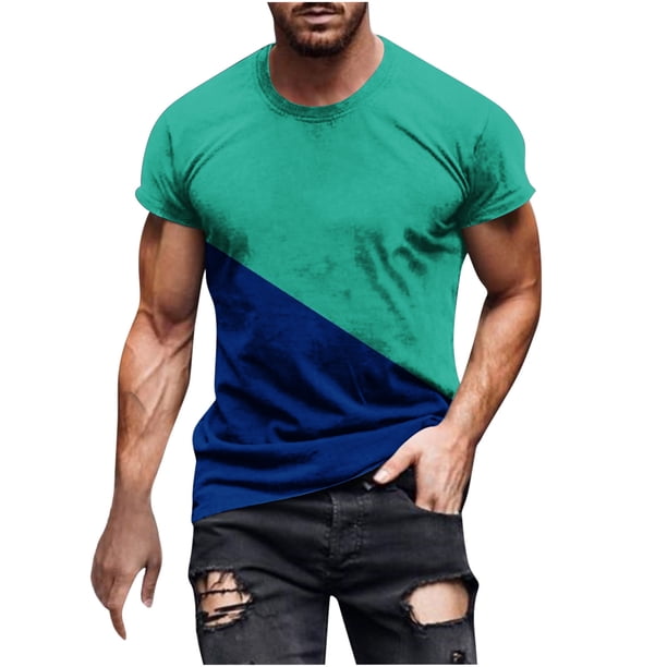 Camisas de Manga Larga para Hombres, Cómoda Impresión de Manga Corta Blusa de Cuello Redondo Hecha de Poliéster Ligero para el Verano, Camisas de Verano para Hombre
