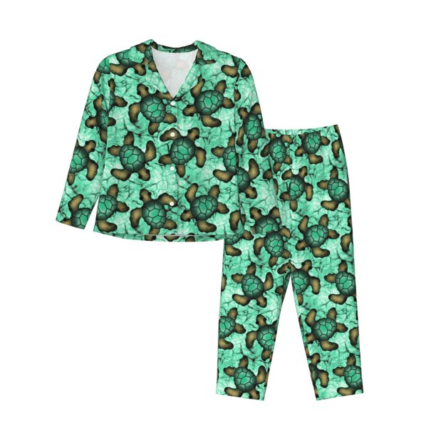 Fotbe Sea Turtle Conjunto de Pijama de Manga Larga para Mujer con Estampado, Ropa de Dormir de 2 Piezas, Conjunto de Casa Suave y Cómodo con Bolsillos-X-Large