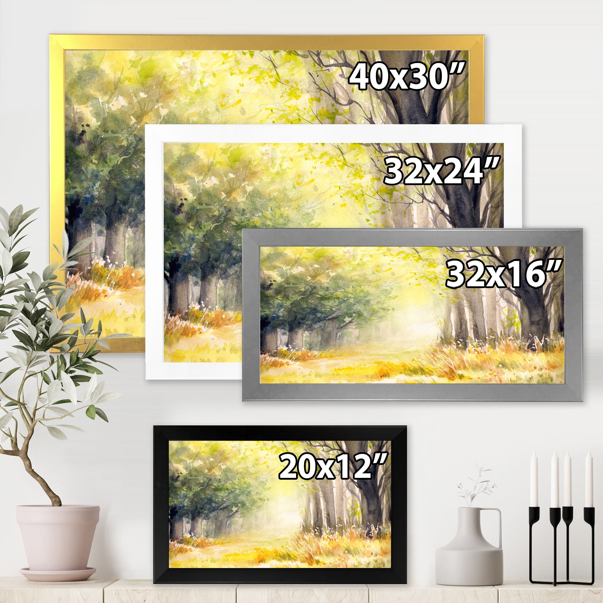 Designart 'Bright Sunshine Through The Yellow Forest Trees III' Traditional Framed Art Print