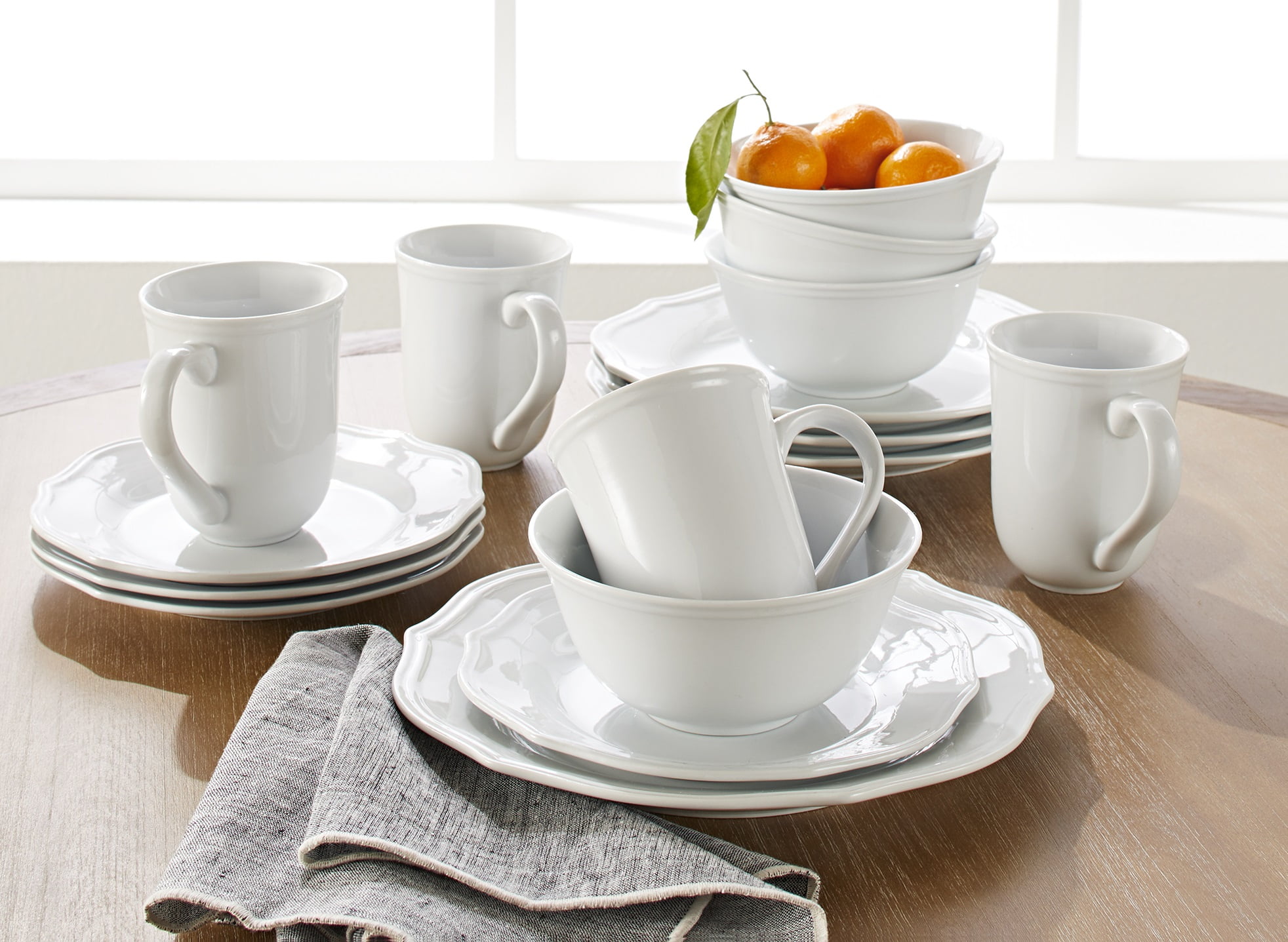 Dinnerware Set Service for 2 Wedding Housewarming Gifts 6 Piece White Porcelain Scalloped Embossed Bone China 