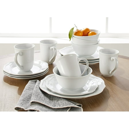 Better Homes & Gardens 16-Piece Carnaby Scalloped Dinnerware Set, (Best White Porcelain Dishes)