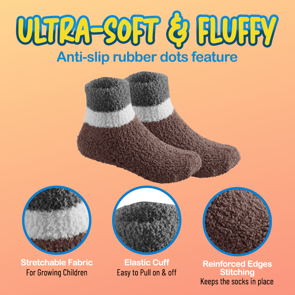 6 Pairs Warm Fuzzy Socks for Kids with Grippers - Non Skid Slipper Socks for Toddlers - Dark Two Tone 2-4 Yr Debra Weitzner - image 5 of 5