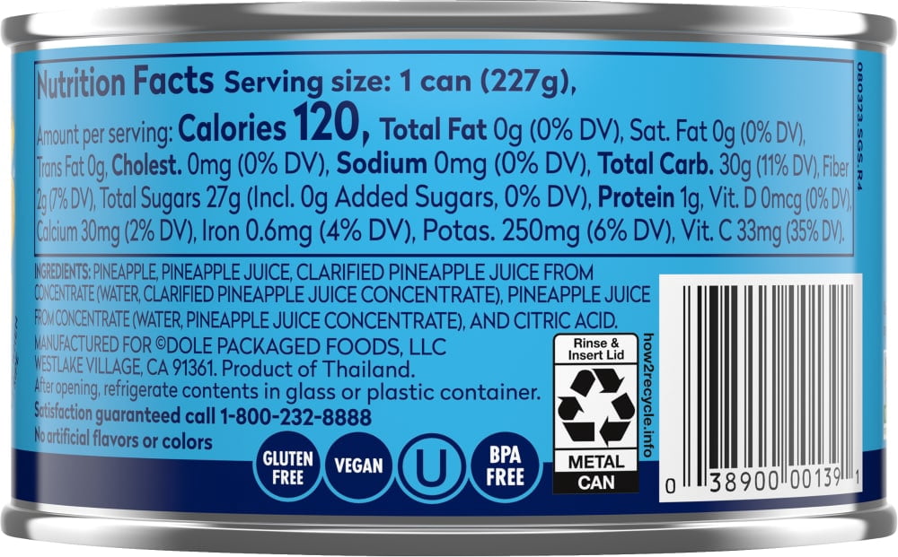 Dole Canned Pineapple Slices Fruit In 100% Pineapple Juice 8 oz - 5 Pack