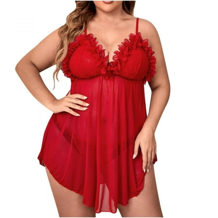

Summer Savings Clearance! PEZHADA Sexy Lingerie for Women Plus Size Sexy Women Lingerie Solid Lace Up Cami Dress Temptation Babydoll Underwear Sleepwear Nightdress Red XXXL