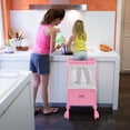 thumbnail image 2 of Costway Marchepied de Cuisine Pliant en Bois pour Enfants avec Hauteur Réglable et Filet de Sécurité, 2 of 10