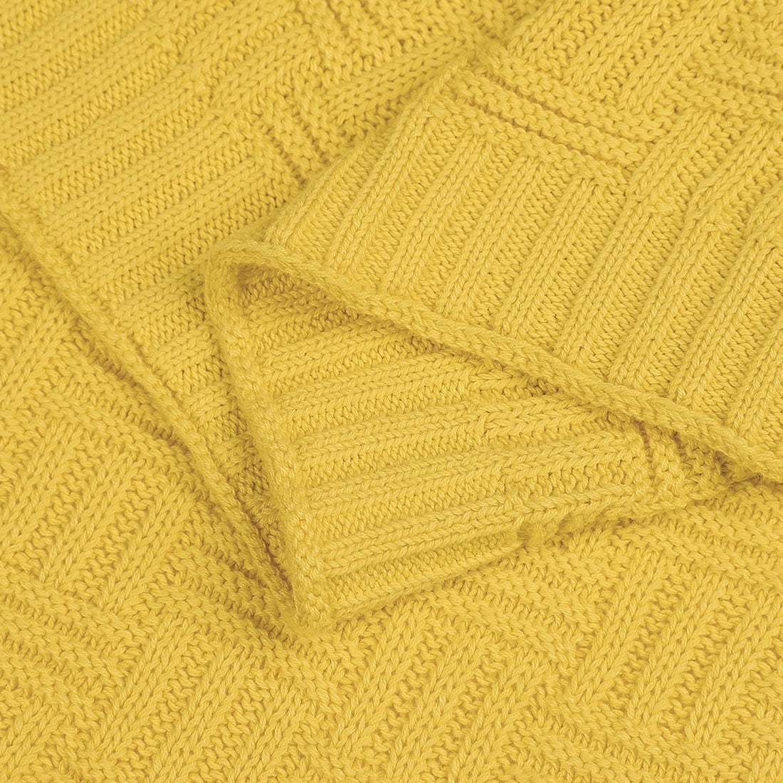 Unique Bargains 100% Cotton Cable Knit Sofa Throw Blanket Yellow 47" x 70"