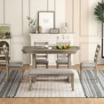thumbnail image 4 of Bellemave 6-Piece Dining Table Set, Rubber Wood Rectangular Kitchen Table Set for 6, Farmhouse Dining Table Set with 4 Upholstered Chairs and Bench (Gray), 4 of 11