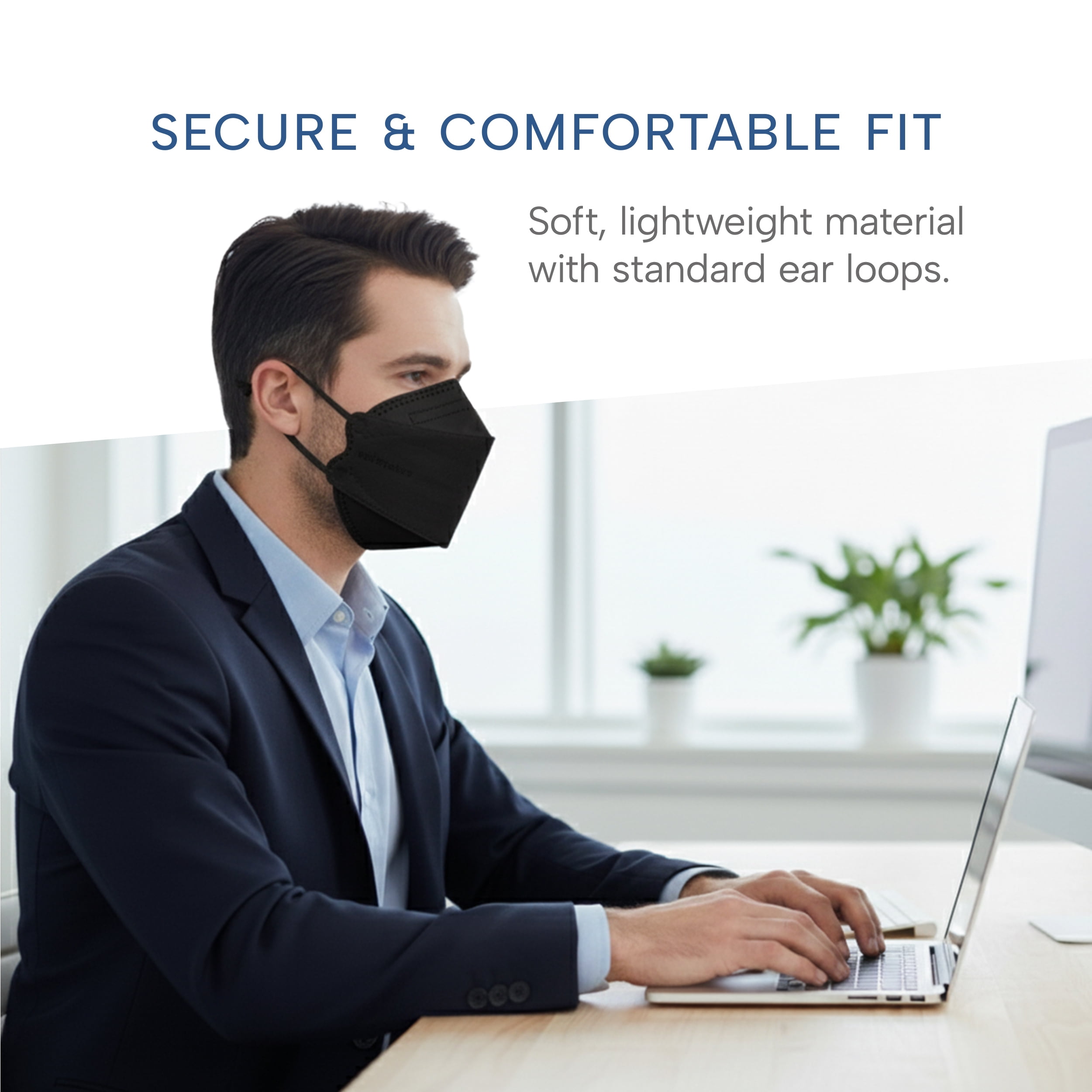 WellBefore Welcome Series KN95 3D Face Mask, Black, Regular, Pack of 50