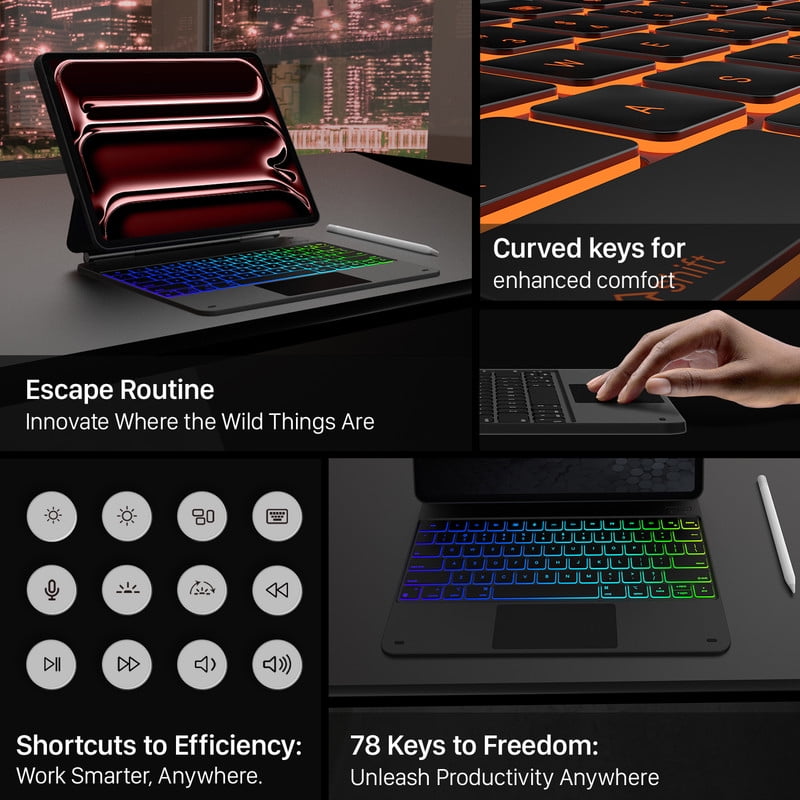 Typecase keyboard case for iPad Pro 13-inch (M5 2025/M4 2024), Magnetic Stand, Multi-Touch Trackpad, 11 Colors Backlight  (Carbon Fiber)