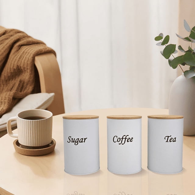 Storage Containers Set Of 3 Coffee Tea And Canister Kitchen Storage Jars With Lid And Name Marker Flour Container# end start#s# triple jar set designed for organized kitchen storage featuring labeled