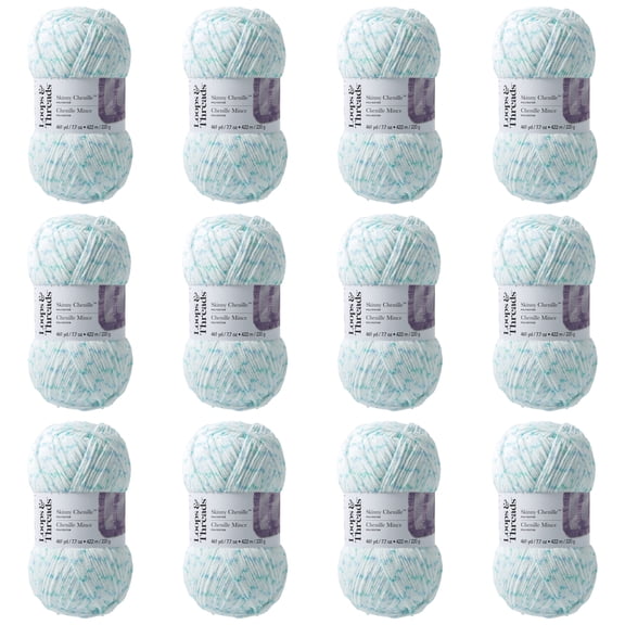 Loops & Threads Parrot Skinny Chenille Multi Yarn - Medium Weight Yarn for Knitting, Crochet, Weaving, Arts & Crafts, 12 Pack