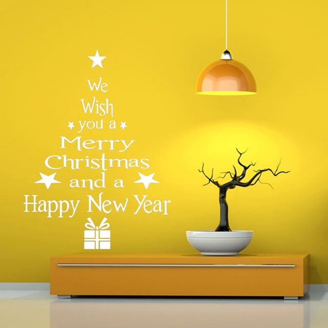maskred 1/2/3/5 Christmas New Year Letters Wall Sticker Decal Removable Room Wall Decoration white 1 Pc