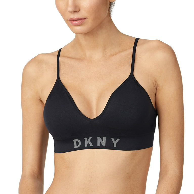 DKNY Women's Seamless Bralette, 2 Pack, (Black/Nude, Large)