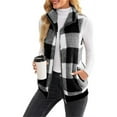 thumbnail image 5 of Cindysus Ladies Fluffy Zip-Up Outwear Women V Neck Jacket Vest Sleeveless Open Front Plaid With Pockets Coat Black XL, 5 of 5