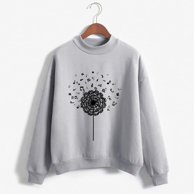 Wolfast Mode Femme Décontractée Imprimé Col Rond Manches Longues Amples Hauts Courts Blouse Chandails en Molleton Sans Capuche, Gris, m