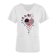 thumbnail image 2 of Haut à Col en V Imprimé pour la Fête de l'Indépendance pour Femmes, Manches Courtes, Mélange Polyester-Spandex, Blanc, Coupe Décontractée, Lavable en Machine, 2 of 5