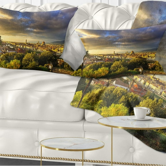 Designart Florence Sunset Aerial View - Landscape Printed Throw Pillow - 12x20