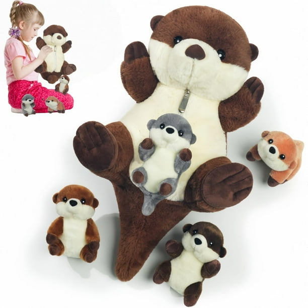 Set de Peluches de Nutria Marina Youthfuljive de 43 cm: Mamá y 4 Crías
