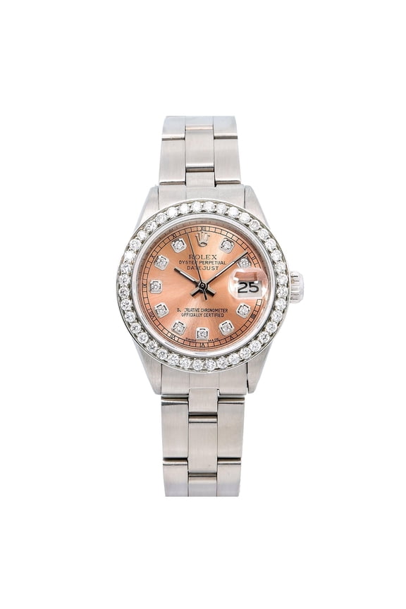 Pre-Owned Rolex Datejust 26MM 6916 Everose Diamond Dial Diamond Bezel Stainless Steel Oyster Bracelet