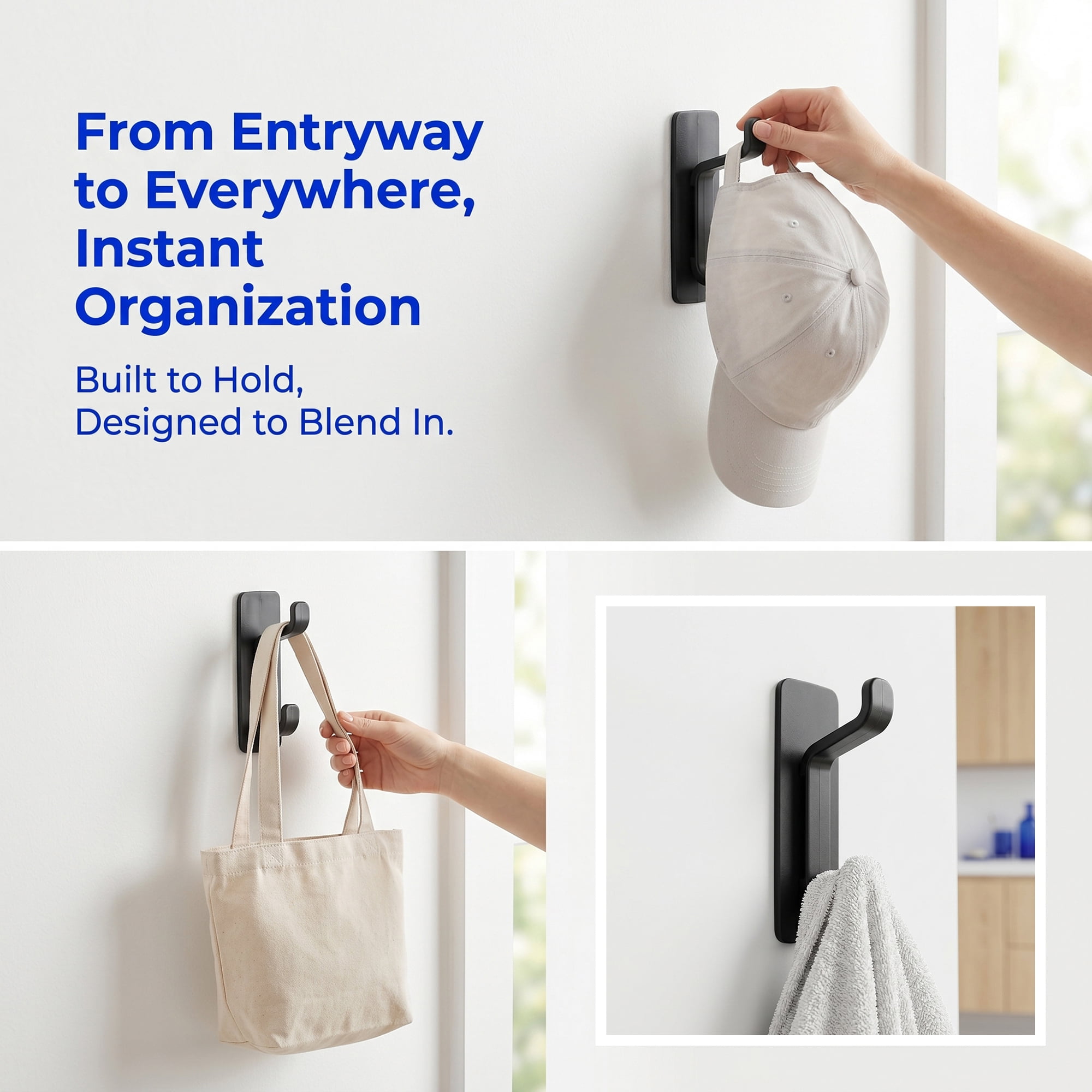 Unique Bargains 8Pcs Utility Hooks ABS Durable Wall Hooks Black