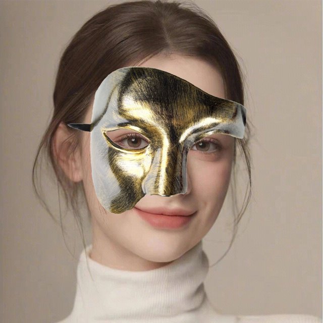 Máscara de media cara fantasma Máscara veneciana fantasma para fiesta de Halloween (oro antiguo)