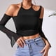 thumbnail image 5 of Blusa con hombros descubiertos y espalda descubierta para mujer, blusa ajustada de malla con mangas largas y cuello Halter, 5 of 8