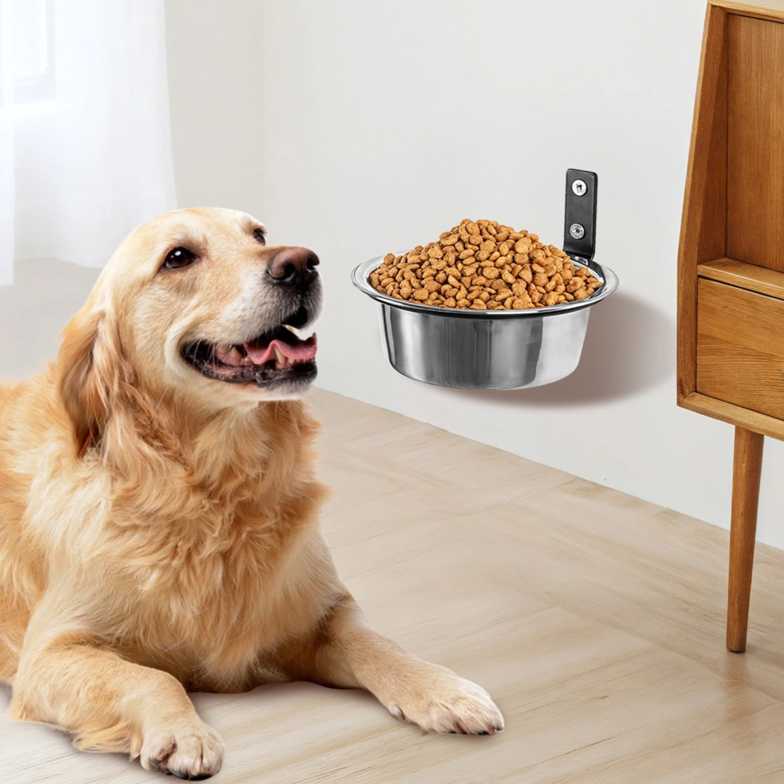 Adjustable Wall-Mounted Dog Bowls Set: 8-Inch Stainless Steel Elevated Feeder for Medium Dogs, 2 Bowls with Heavy-Duty Stand, Space-Saving, Easy to Clean – for Dry & Wet Food