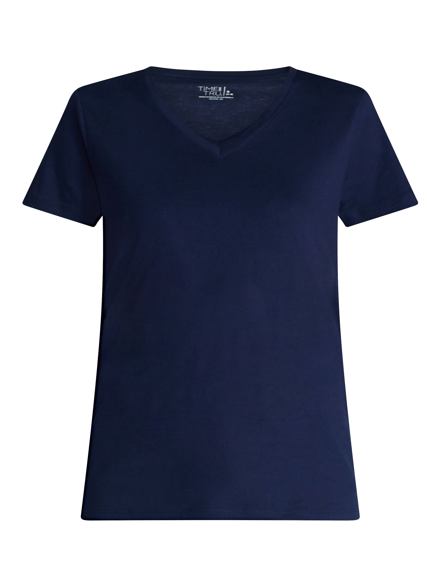 Time and Tru Women's Cotton V-Neck Tee with Short Sleeves, Sizes XS-4X
