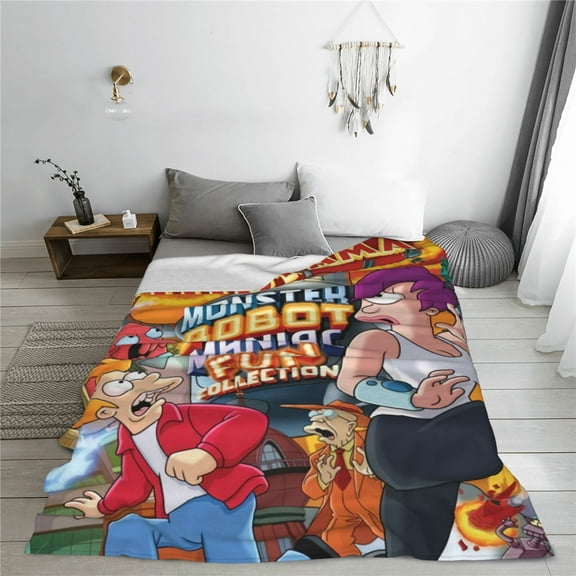 Futurama Cartoon Printing Throw Blanket, All Seasons Flannel Fleece Blanket, Soft & Warm Plush Blankets for Couch Sofa Bed Camping Travel, 40"x30"
