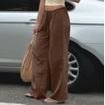thumbnail image 4 of WULMLEO Cotton Linen Wide Leg Pants for Women Flowy Summer Beach Palazzo Bottoms Elastic Waist Vacation Travel Trousers with Pockets Coffee XL, 4 of 8