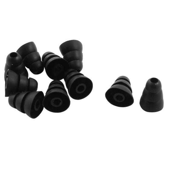 Silicone Triple Flange Noise Cancellation Earphone Pad Earbud Cap Tip Cover Replacement Black 10 Pcs