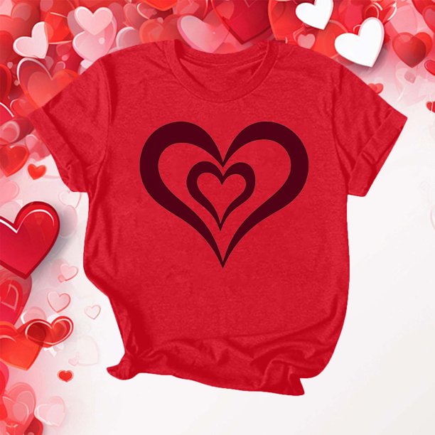 Puntoco Liquidación de camisetas cortas para mujer Camiseta de manga corta con cuello redondo y estampado para el día de San Valentín para mujer Camiseta de manga corta con cuello redondo