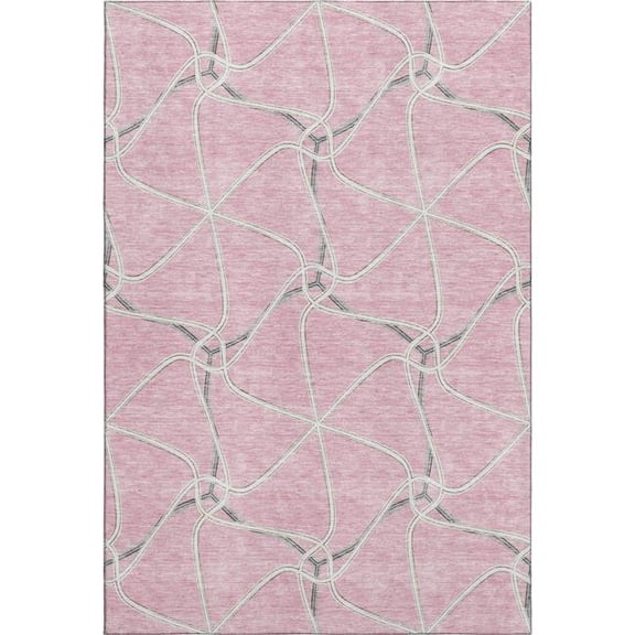 HomeRoots 675394 8 x 10 ft. Pink, Ivory & Gray Geometric Transitional Washable Machine Made Rectangle Area Rug with UV Protection