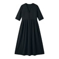 thumbnail image 5 of Ohufall Cotton Linen Dress for Women Hollow Out Pleated Dresses V Neck Half Sleeve Vacation Beach Maxi Dress, 5 of 8