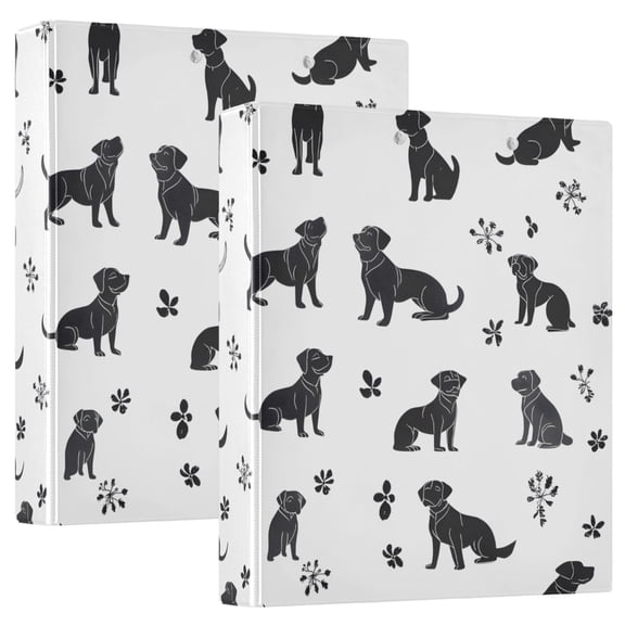 ALAZA Silhouette Doodle Dogs Hardcover 3 Ring Binder 1.5" Round Rings Interior Pockets Binders Organizer 2 Pack