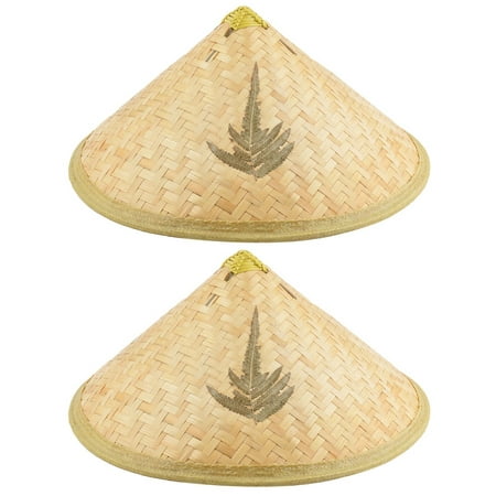 - Unisex Farmer Bamboo Plaid Pattern Chin Cord Handmade Hat Steeple Cap Beige 2pcs